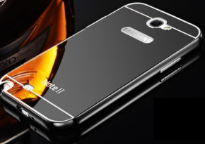 Луксозен алуминиев бъмпър с огледален гръб за Samsung Galaxy Note 2/ II N7100 черен